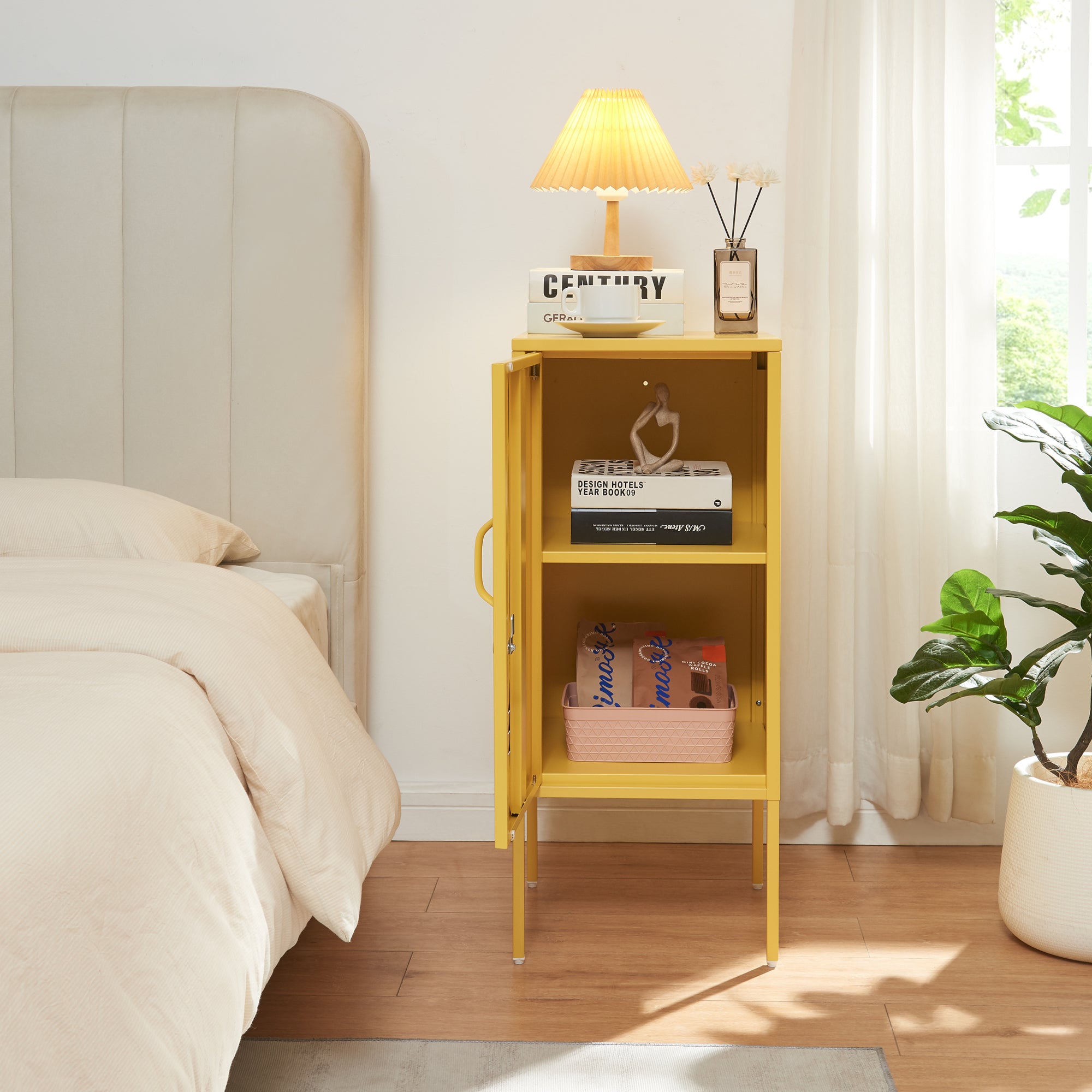 Armadietto Hausjärvi Comodino in Acciaio con Serratura - Giallo [en.casa]