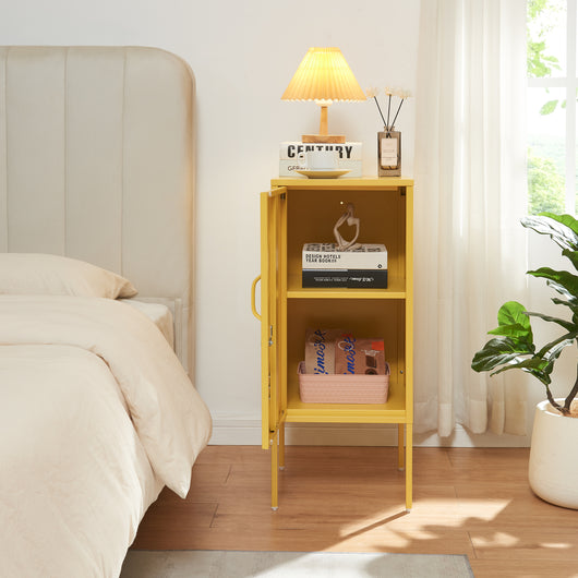 Armadietto Hausjärvi Comodino in Acciaio con Serratura - Giallo [en.casa]