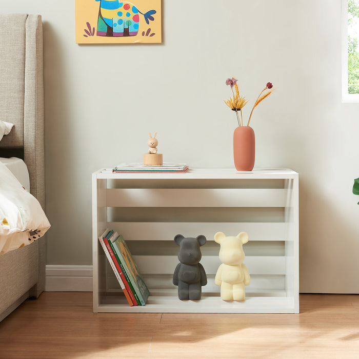 Tavolo Basso Rønde a Forma di Cassetta Frutta Posizionabile in Orizzontale o Verticale 43x64x33cm Bianco [en.casa]