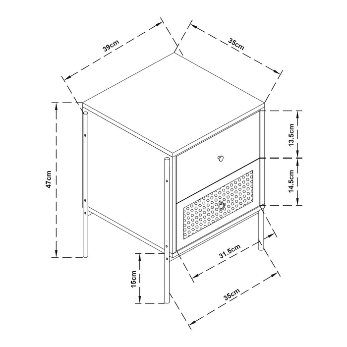 Comodino Tysnes con 2 Cassetti - Effetto Rovere / Nero [en.casa]