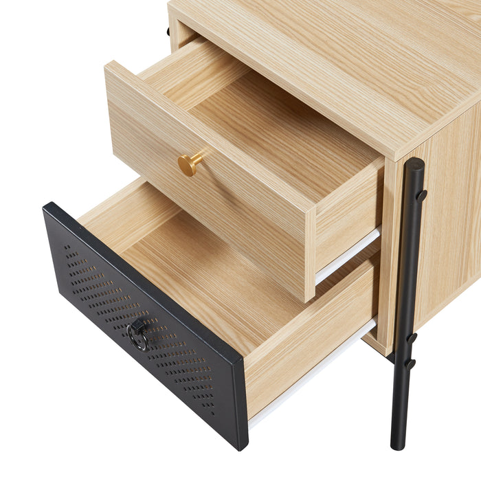 Comodino Tysnes con 2 Cassetti - Effetto Rovere / Nero [en.casa]