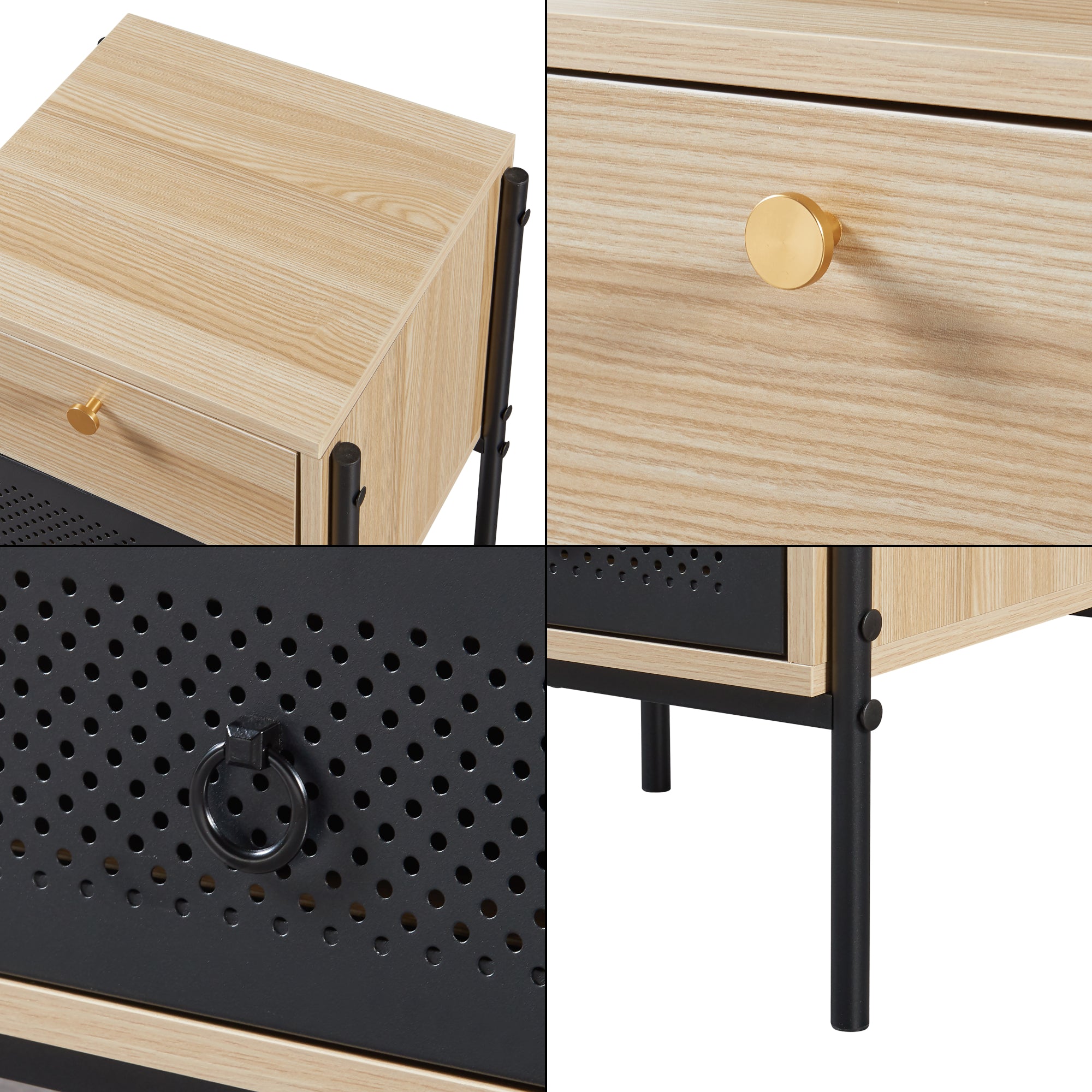 Comodino Tysnes con 2 Cassetti - Effetto Rovere / Nero [en.casa]