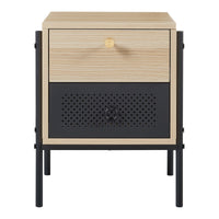 Comodino Tysnes con 2 Cassetti - Effetto Rovere / Nero [en.casa]