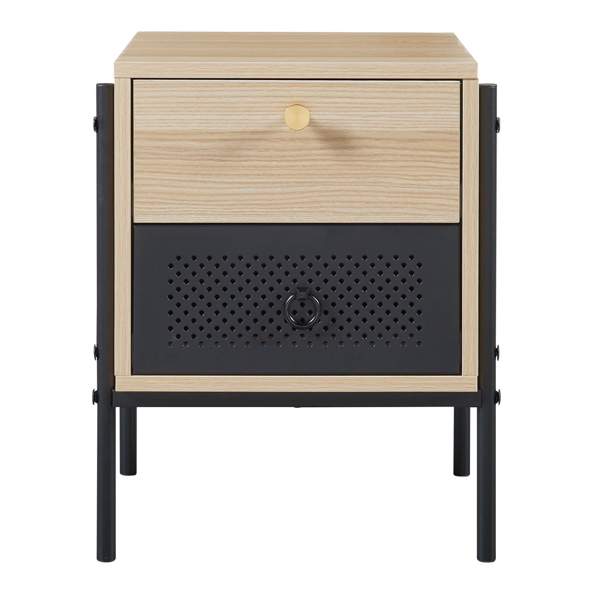 Comodino Tysnes con 2 Cassetti - Effetto Rovere / Nero [en.casa]