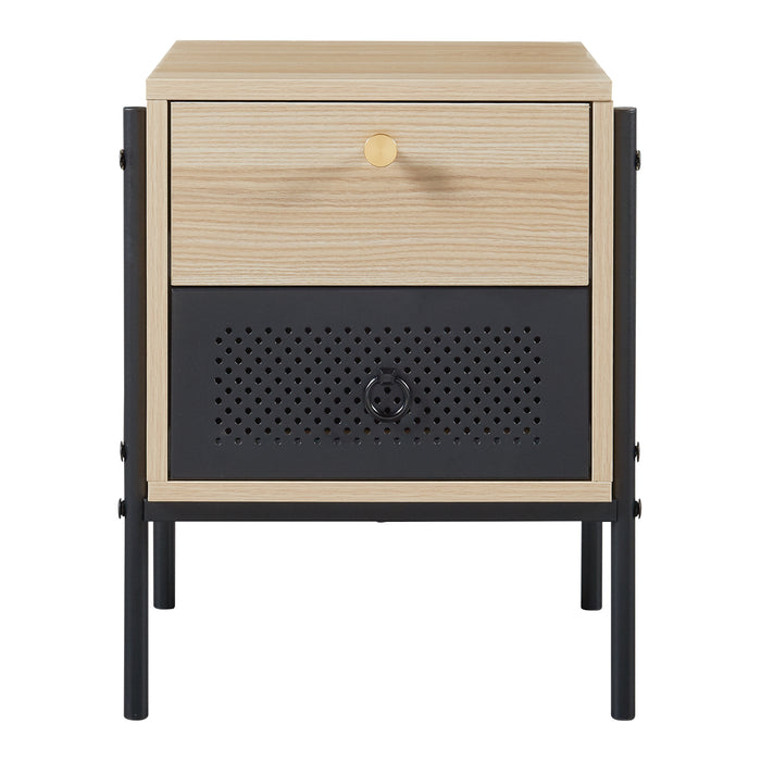 Comodino Tysnes con 2 Cassetti - Effetto Rovere / Nero [en.casa]