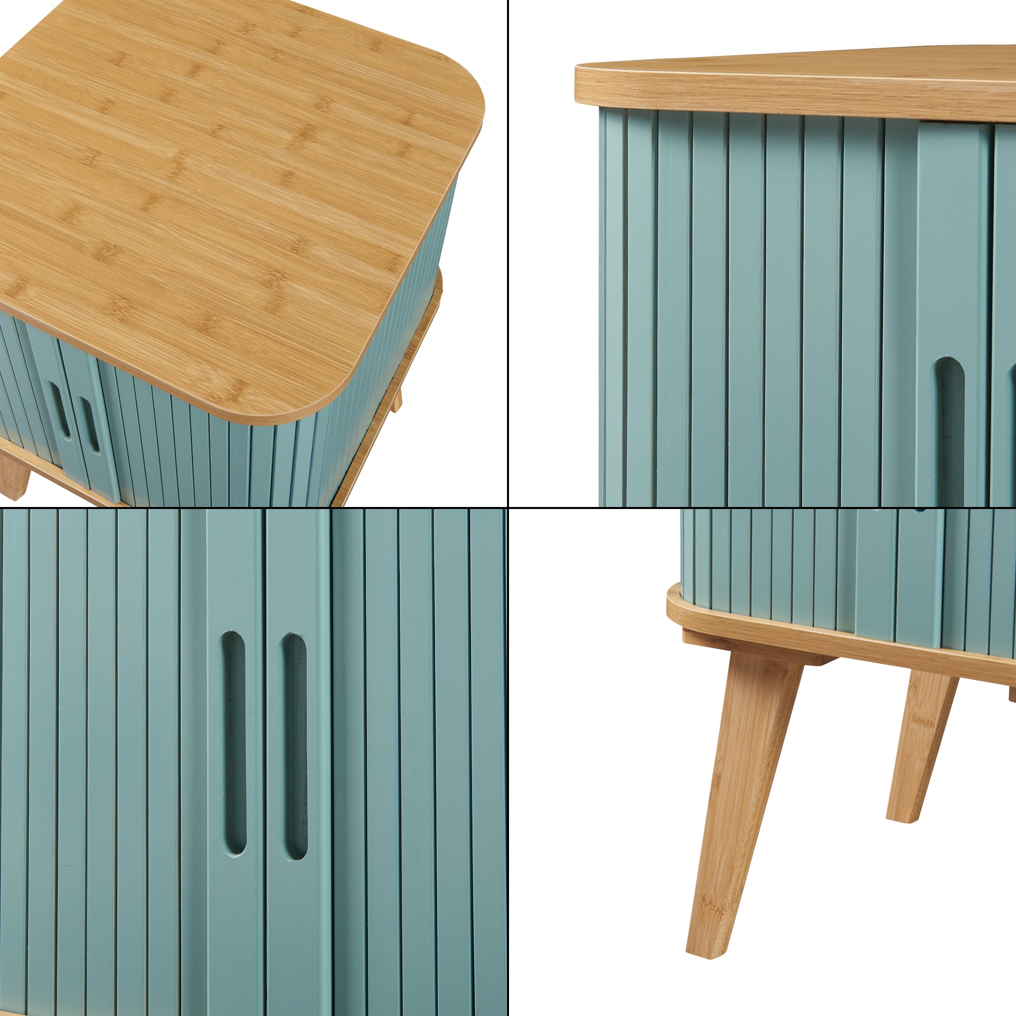 Comodino Tysvær in Bambù con 2 Ante Scorrevoli - Naturale / Azzurro [en.casa]