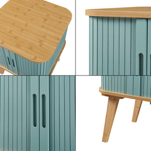 Comodino Tysvær in Bambù con 2 Ante Scorrevoli - Naturale / Azzurro [en.casa]