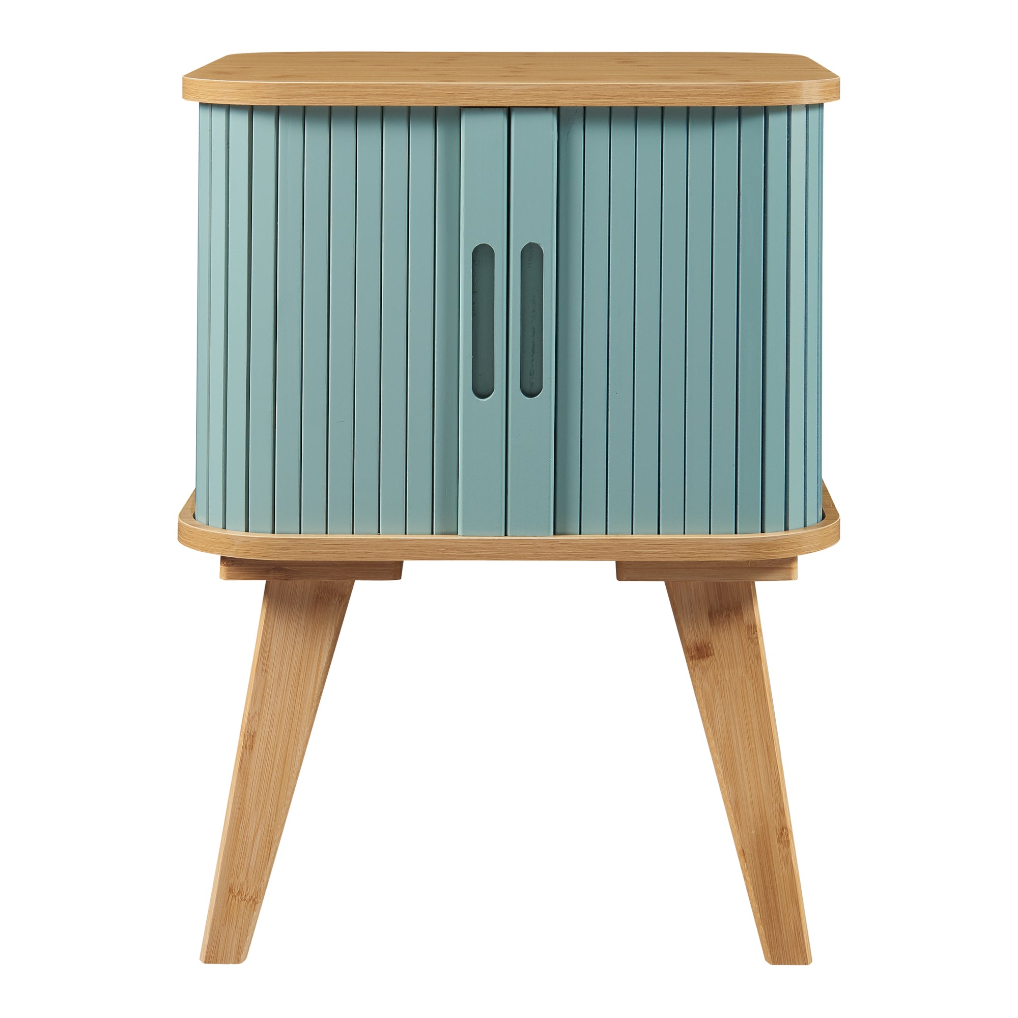 Comodino Tysvær in Bambù con 2 Ante Scorrevoli - Naturale / Azzurro [en.casa]