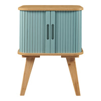 Comodino Tysvær in Bambù con 2 Ante Scorrevoli - Naturale / Azzurro [en.casa]