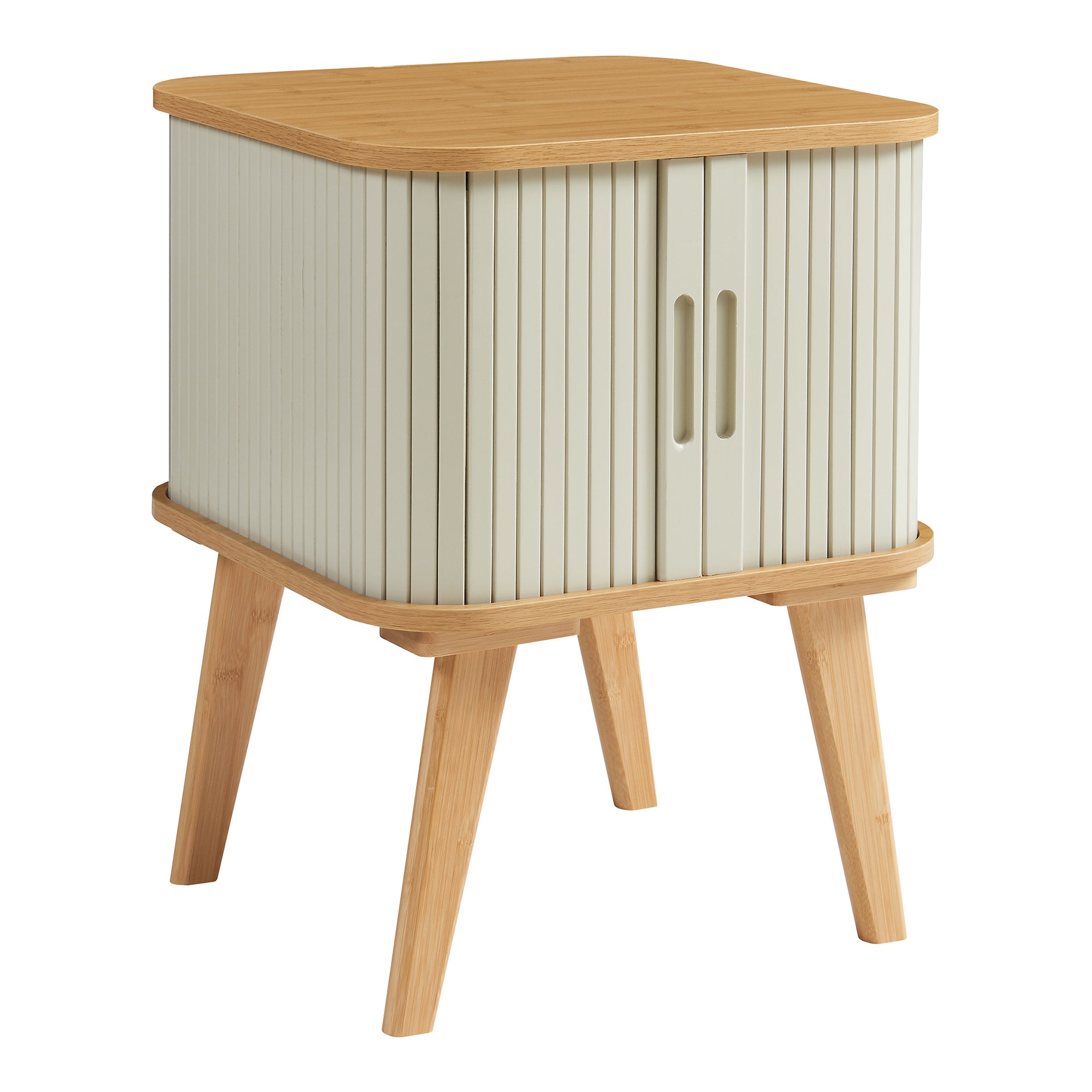 Comodino Tysvær in Bambù con 2 Ante Scorrevoli - Naturale / Bianco Crema [en.casa]