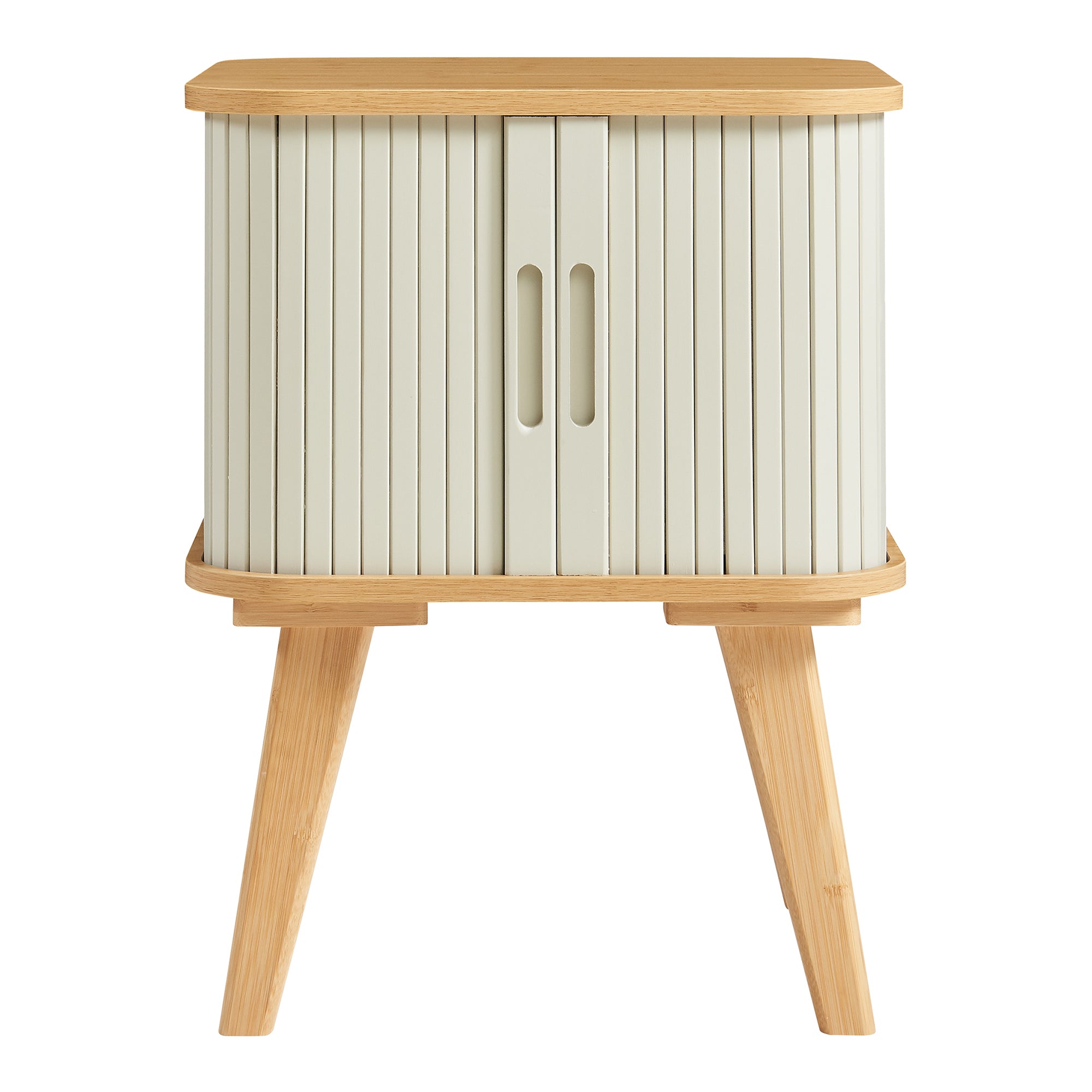 Comodino Tysvær in Bambù con 2 Ante Scorrevoli - Naturale / Bianco Crema [en.casa]