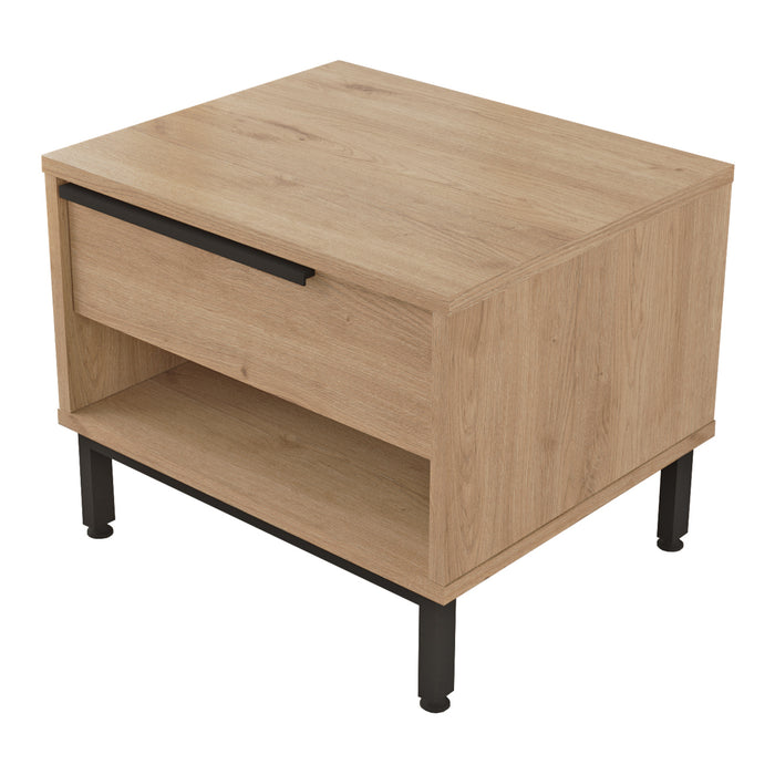 Comodino Vesanto con Cassetto e Scomparto Aperto - Effetto Rovere [en.casa]