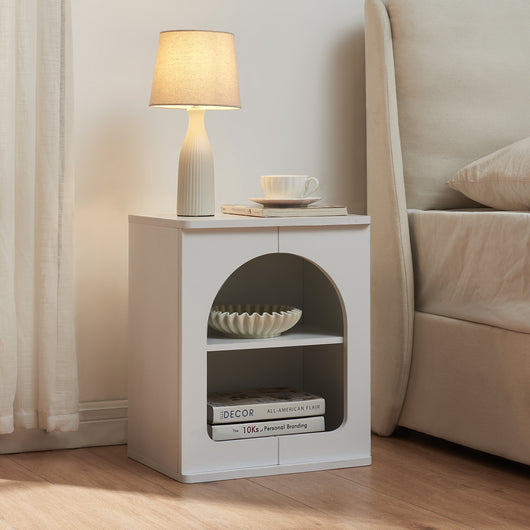 Comodino Trorhun con Ripiano e 2 Vani 48 x 40 x 30 cm - Bianco [en.casa]