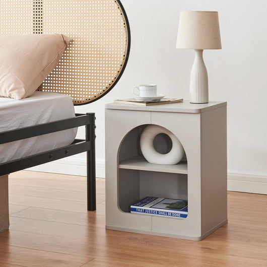 Comodino Trorhun con Ripiano e 2 Vani 48 x 40 x 30 cm - Grigio [en.casa]