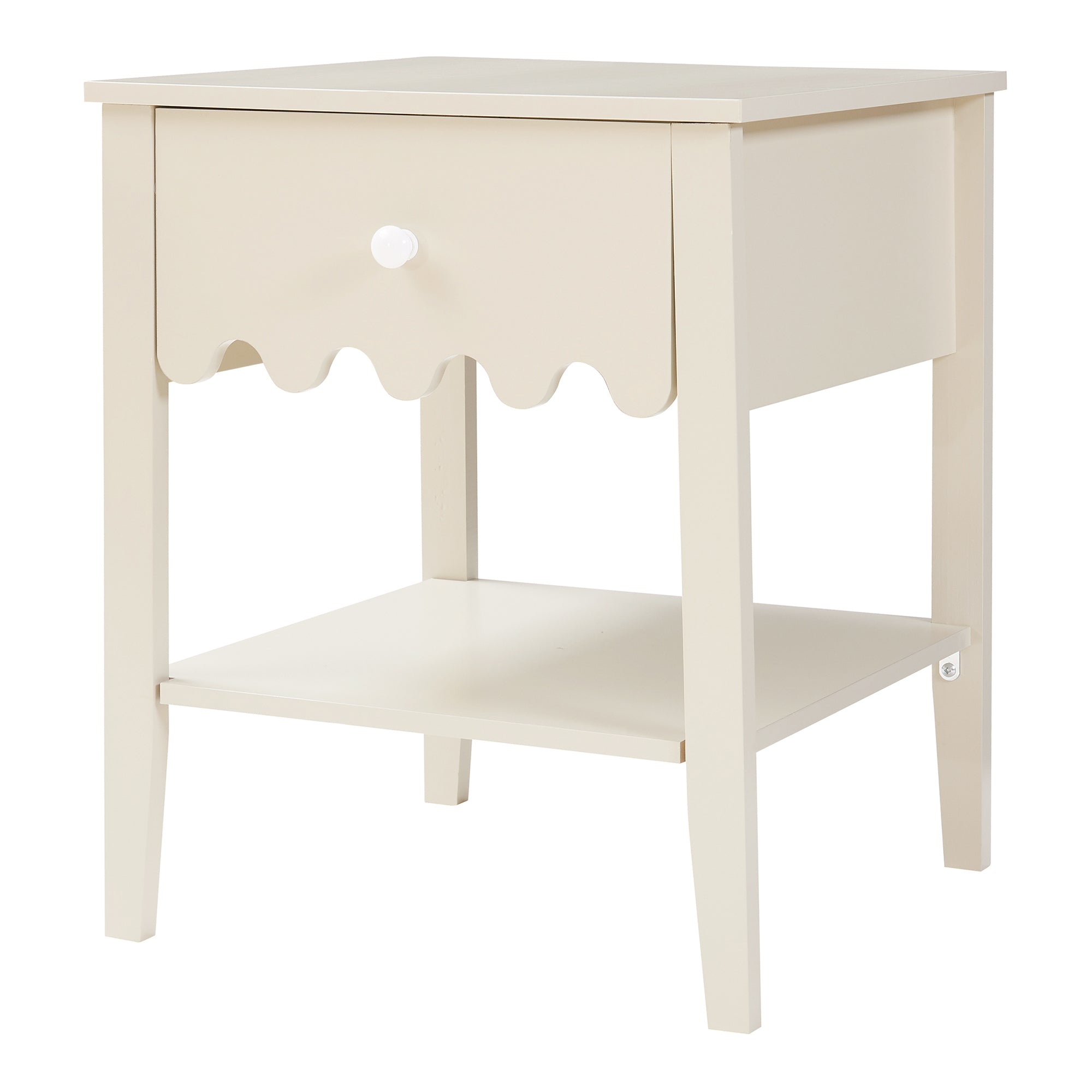 Comodino Luspoo con Cassetto e Ripiano Aperto 50 x 40 x 40 cm - Bianco Crema [en.casa]