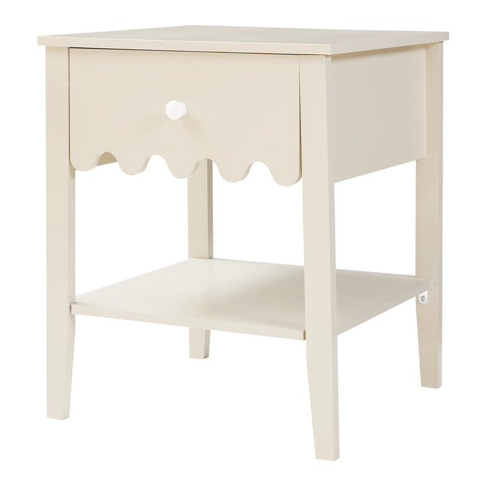 Comodino Luspoo con Cassetto e Ripiano Aperto 50 x 40 x 40 cm - Bianco Crema [en.casa]