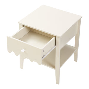 Comodino Luspoo con Cassetto e Ripiano Aperto 50 x 40 x 40 cm - Bianco Crema [en.casa]