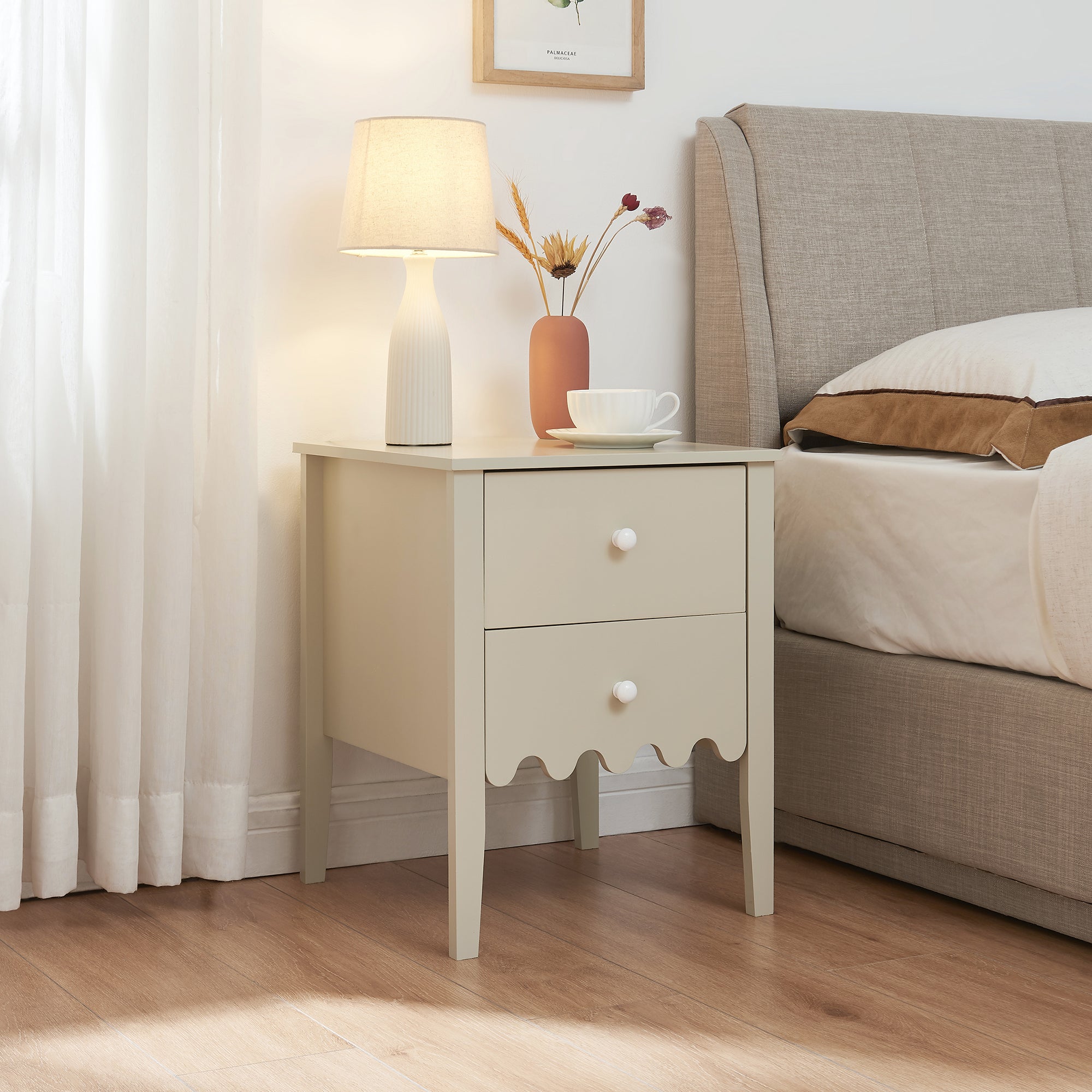 Comodino Luspoo con 2 Cassetti 50 x 40 x 40 cm - Bianco Crema [en.casa]