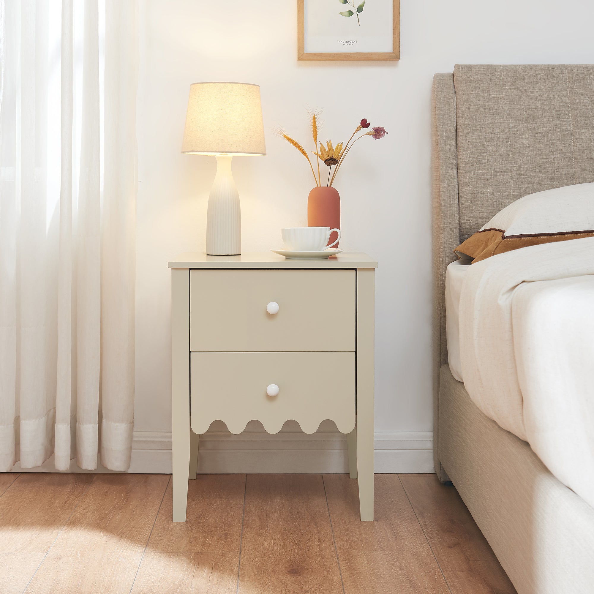 Comodino Luspoo con 2 Cassetti 50 x 40 x 40 cm - Bianco Crema [en.casa]