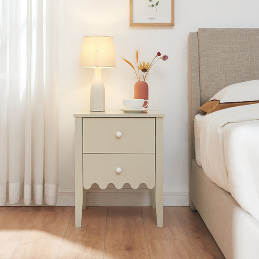 Comodino Luspoo con 2 Cassetti 50 x 40 x 40 cm - Bianco Crema [en.casa]