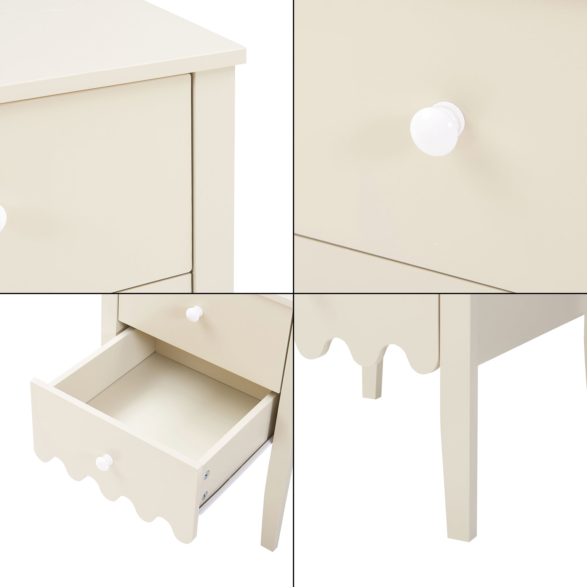 Comodino Luspoo con 2 Cassetti 50 x 40 x 40 cm - Bianco Crema [en.casa]