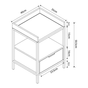 Comodino Belana con Cassetto e Vano Aperto 51 x 40 x 35 cm - Nero/Effetto Rovere [en.casa]