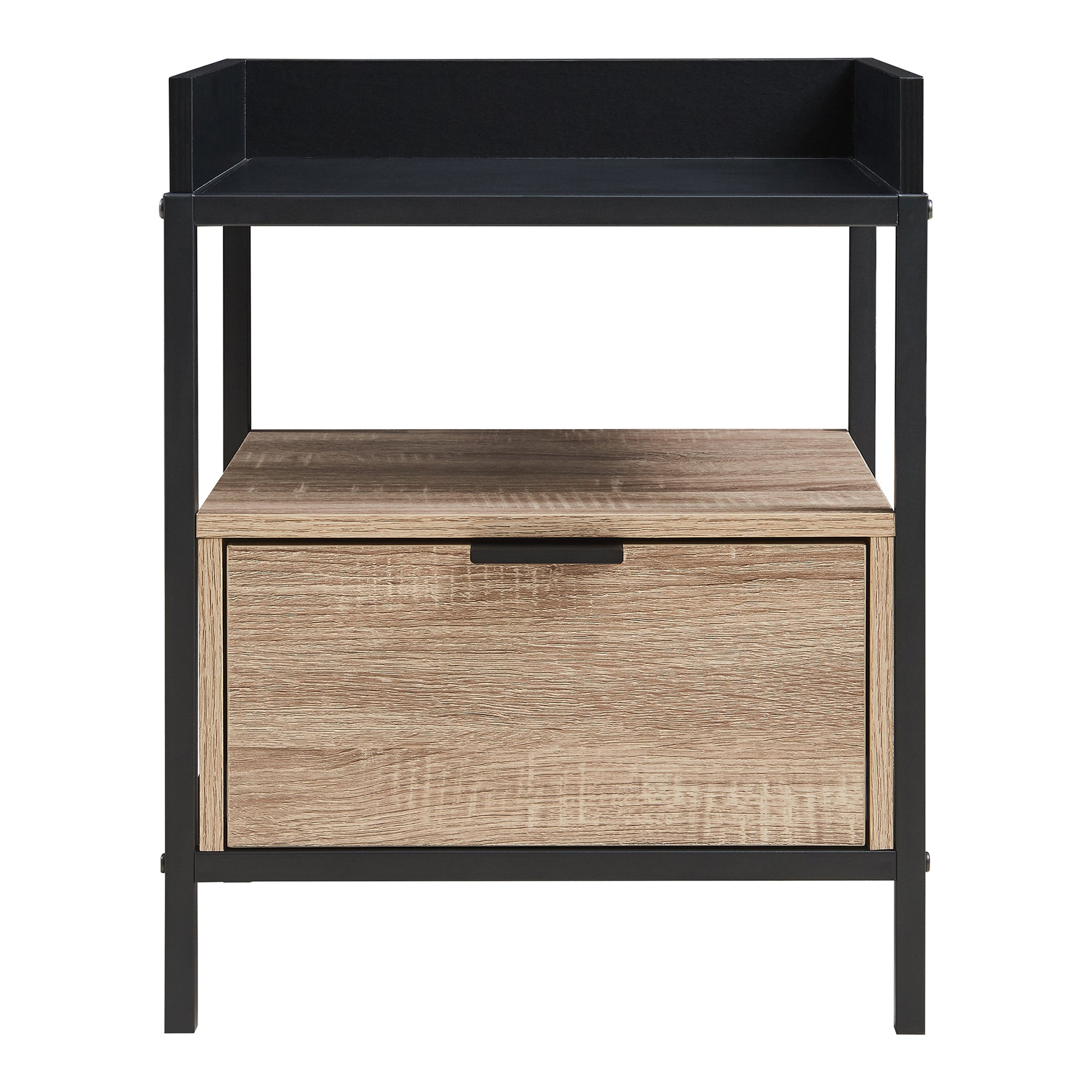 Comodino Belana con Cassetto e Vano Aperto 51 x 40 x 35 cm - Nero/Effetto Rovere [en.casa]