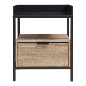 Comodino Belana con Cassetto e Vano Aperto 51 x 40 x 35 cm - Nero/Effetto Rovere [en.casa]