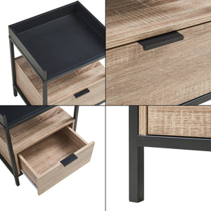 Comodino Belana con Cassetto e Vano Aperto 51 x 40 x 35 cm - Nero/Effetto Rovere [en.casa]