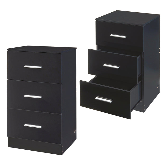 Set di 2 Comodini Aurdal con 3 Cassetti - Nero Lucido [en.casa]