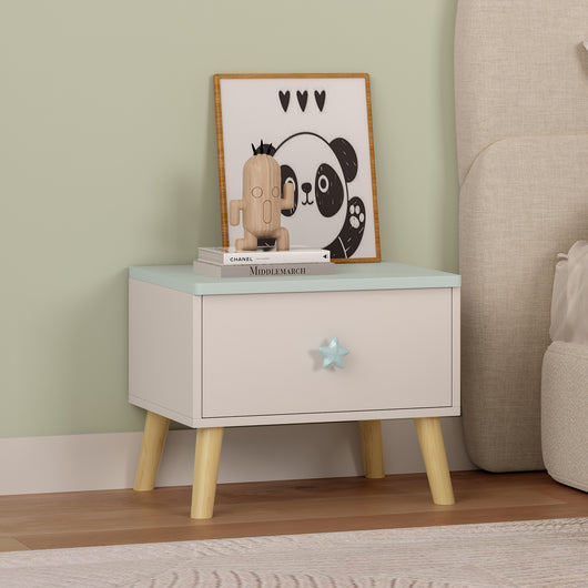 Comodino per Bambini Sandnes con Cassetto 31x38x30 cm Bianco / Menta Verde [en.casa]