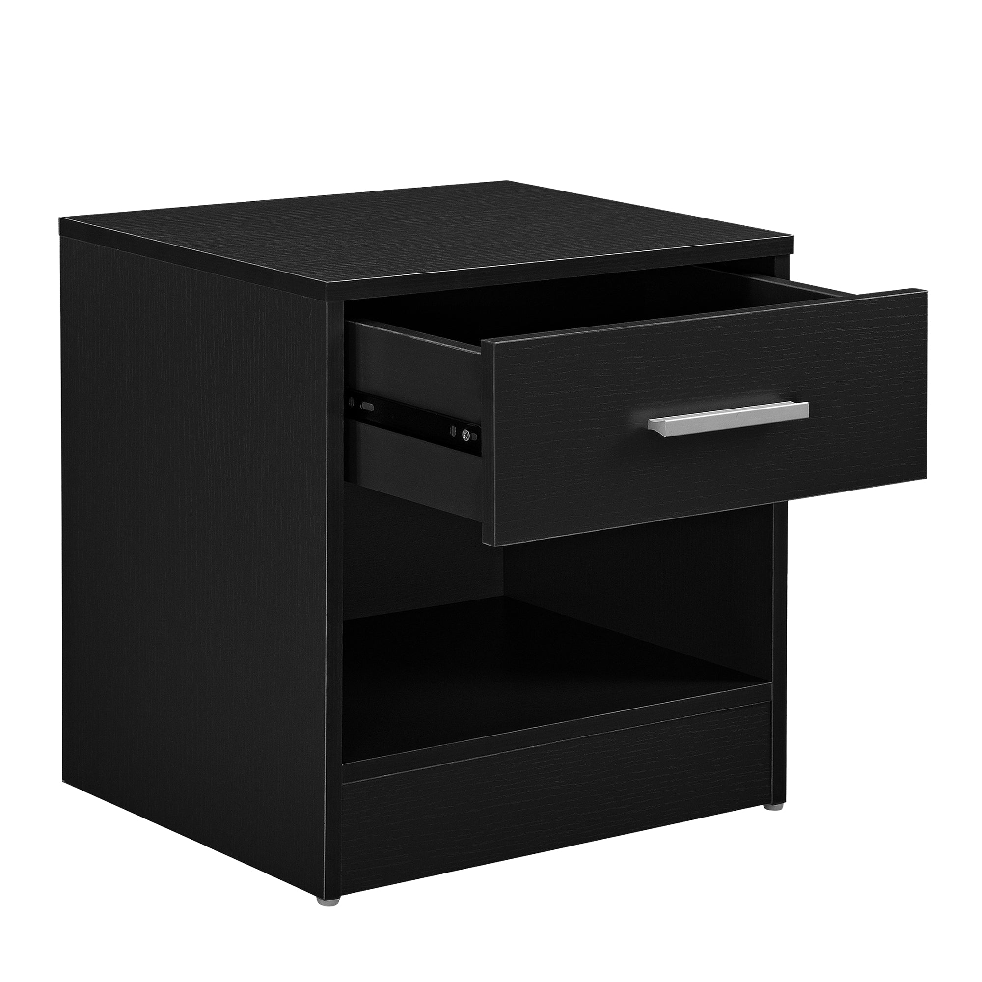Comodino con Cassetto e Scomparto Aperto 36,5 x 29,5 x 38 cm - Nero [en.casa]