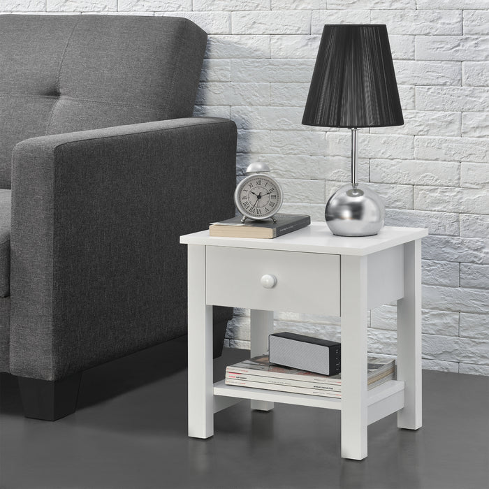 Comodino con Cassetto e Ripiano 40 x 30 x 42 cm Bianco [en.casa]
