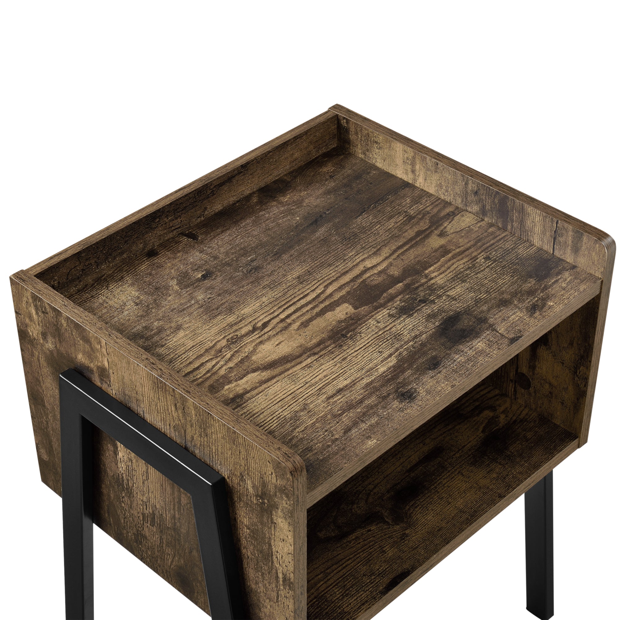 Comodino con Scomparto e Piano con Bordo Rialzato Mobiletto Impilabile 52x42x35 cm Effetto Legno Scuro [en.casa]