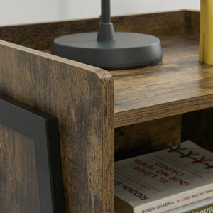 Comodino con Scomparto e Piano con Bordo Rialzato Mobiletto Impilabile 52x42x35 cm Effetto Legno Scuro [en.casa]