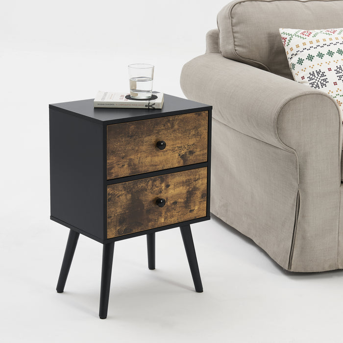 Comodino con 2 Cassetti 60x40x29,5 cm Nero / Effetto Legno Scuro [en.casa]