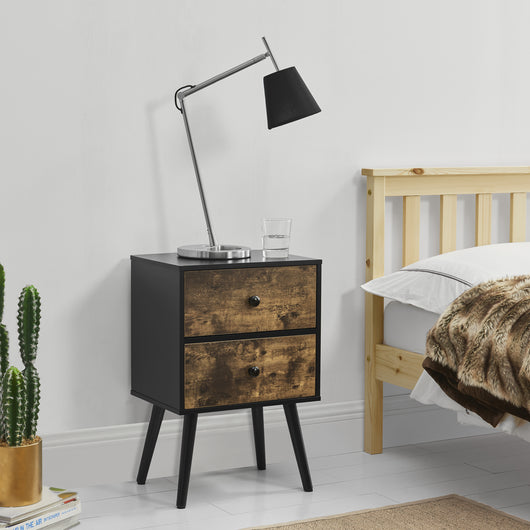 Comodino con 2 Cassetti 60x40x29,5 cm Nero / Effetto Legno Scuro [en.casa]