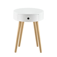 [en.casa] Comodino con Cassetto 50 x 38 x 38 cm Tavolino Rotondo Bianco Rustico