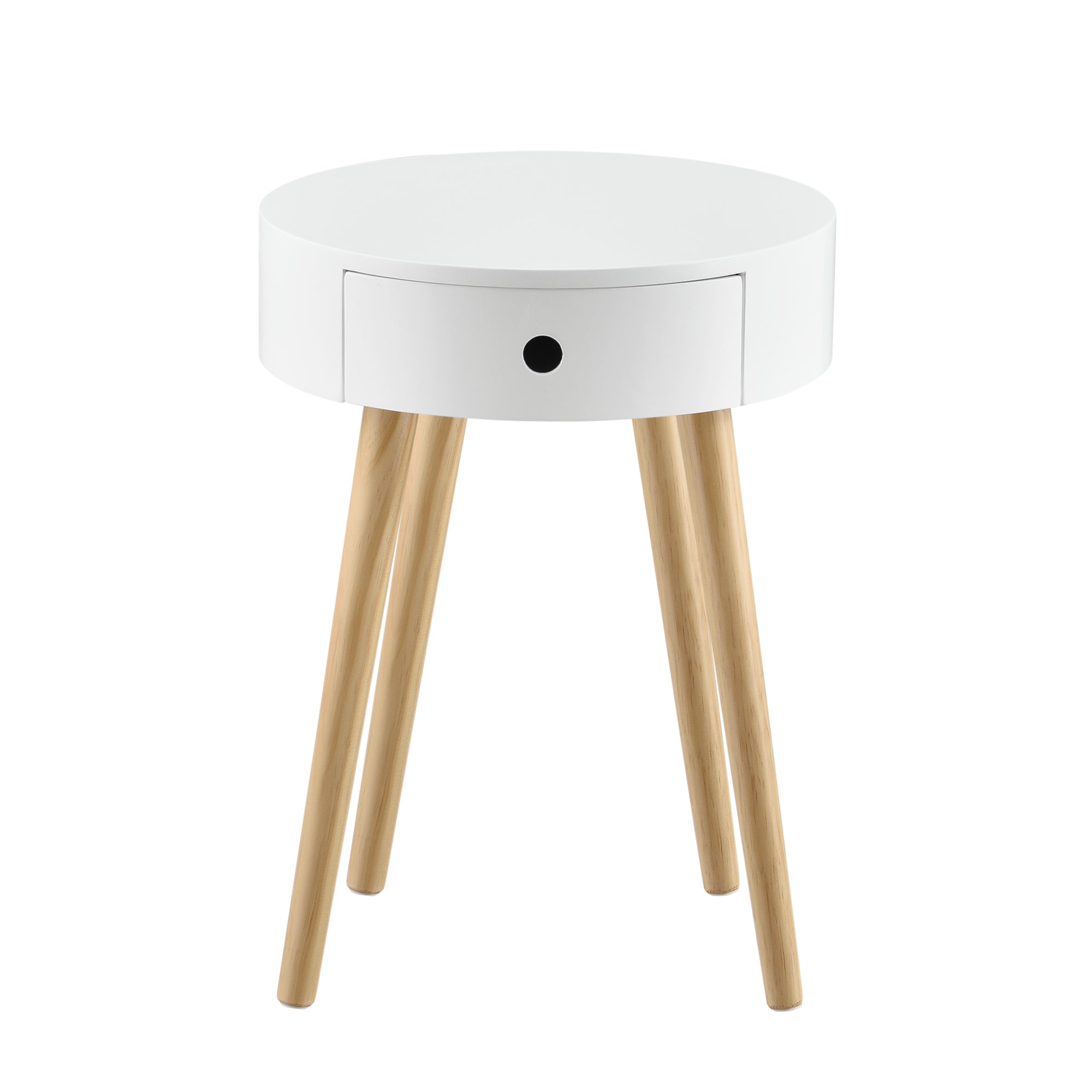 [en.casa] Comodino con Cassetto 50 x 38 x 38 cm Tavolino Rotondo Bianco Rustico