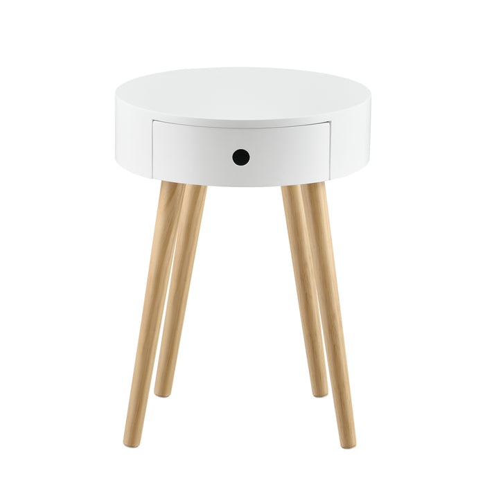 [en.casa] Comodino con Cassetto 50 x 38 x 38 cm Tavolino Rotondo Bianco Rustico