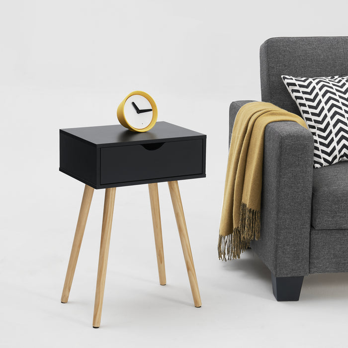 Comodino Tavolino Laterale Sörby con Cassetto - Nero [en.casa]