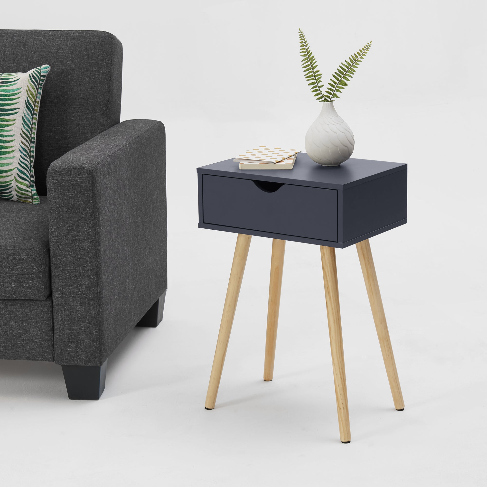 Comodino Tavolino Laterale Sörby con Cassetto - Grigio Scuro [en.casa]