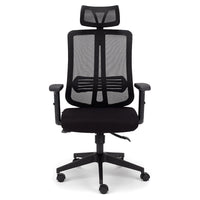 Sedia Girevole da Ufficio Nairobi, massima ergonomica, schienale alto con supporto lombare reclinabile, poggiatesta regolabile, rete traspirante, alzata a Gas, colore Nero