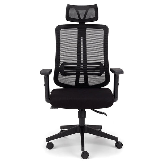 Sedia Girevole da Ufficio Nairobi, massima ergonomica, schienale alto con supporto lombare reclinabile, poggiatesta regolabile, rete traspirante, alzata a Gas, colore Nero