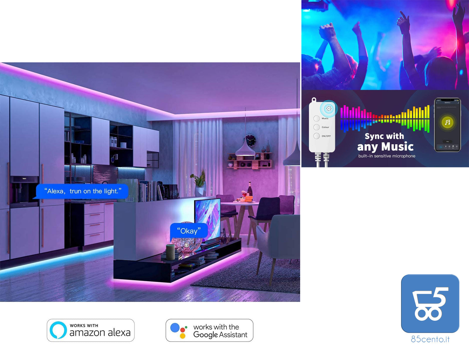 Nastri Led Lights 10 m Nobent Smart Compatibile con Amazon Echo Dot Google Home Alexa APP Controlled Music Sync RGB