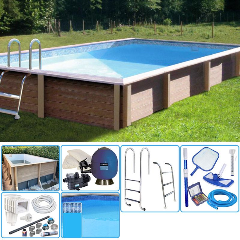 Kit Piscina Cemento Effetto Legno Naturalis Rettangolare 6,09 X 3,24 X H 1,40 M Con Filtrazione A Sabbia