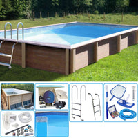 Kit Piscina Cemento Effetto Legno Naturalis Rettangolare 6,09 X 3,24 X H 1,40 M Con Filtrazione A Sabbia E Locale Tecnico