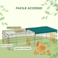 Gabbia per Conigli da Esterno e Interno con Tettuccio in Acciaio, 185x75x50cm, Verde