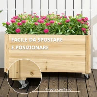 Fioriera da Giardino con Foro di Drenaggio e Rotelle, in Legno di Abete, 89x48x47 cm