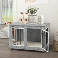 Gabbia per Cani con Vassoio Rimovibile, in Acciaio Effetto Legno, 90 x 58 x 65 cm, Grigio